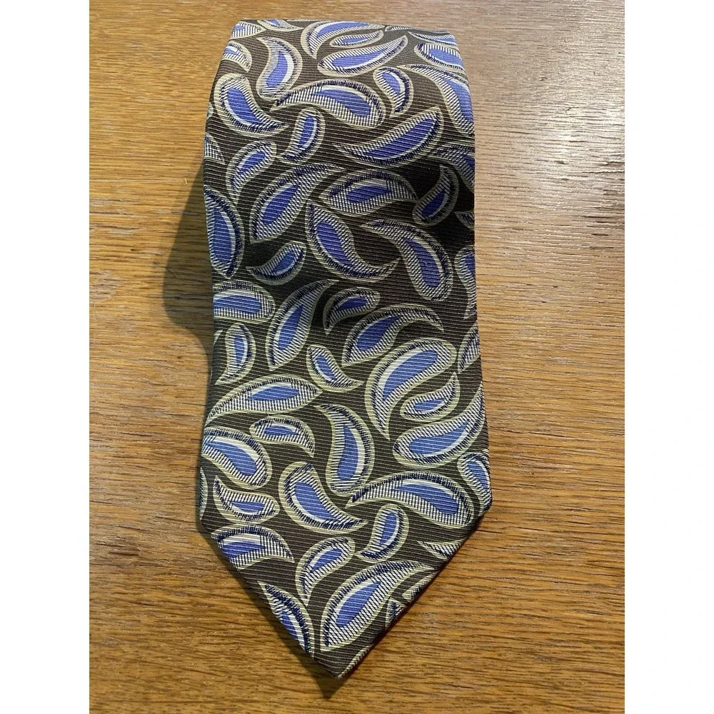 VTG ROBERT TALBOTT Nordstrom‎ Men's Silk Necktie USA Designer Gold Blue Paisley